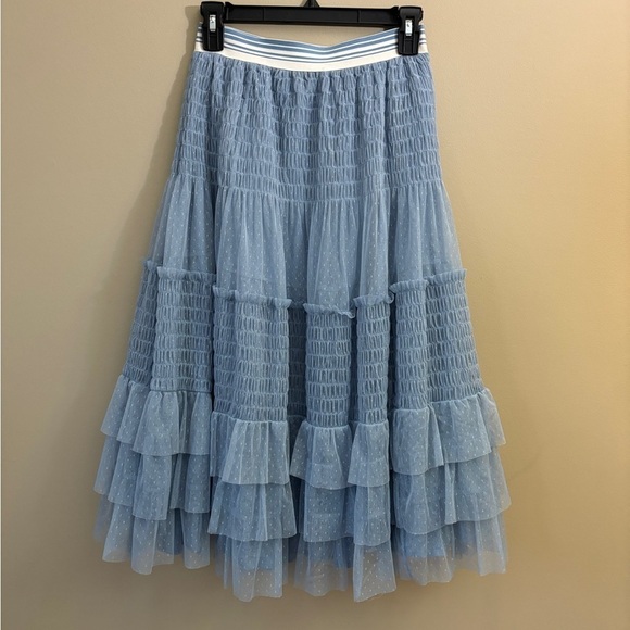 Maeve by Anthropologie Tulle Tiered Midi Skirt Light Blue Women's Size XS - Picture 5 of 12